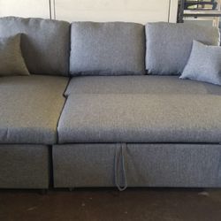 Gray Reversible Sofa Sleeper with Pull Out Bed 