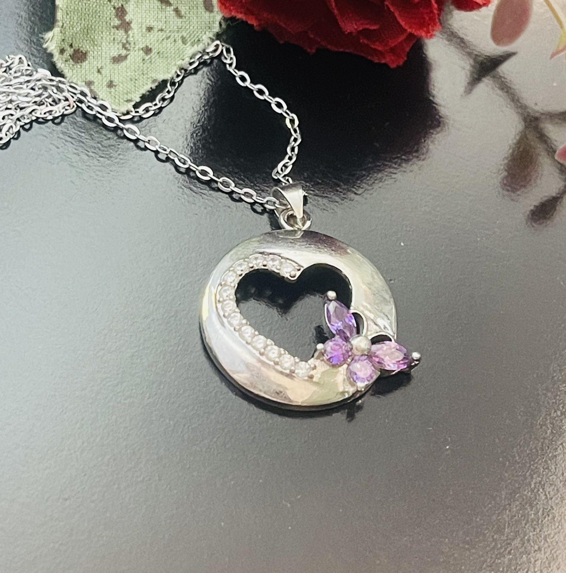 Stainless Steel Heart Butterfly Necklace 