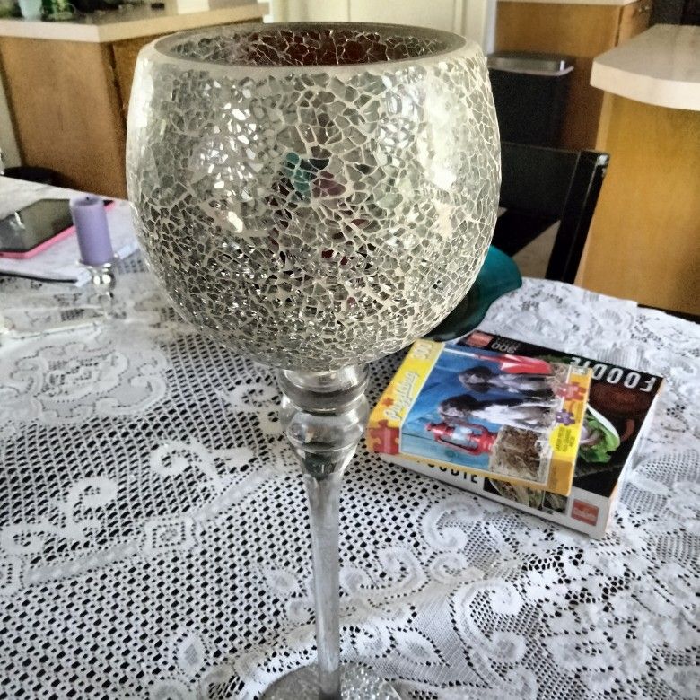 Crackle Pattern Long Stem Candle Vase