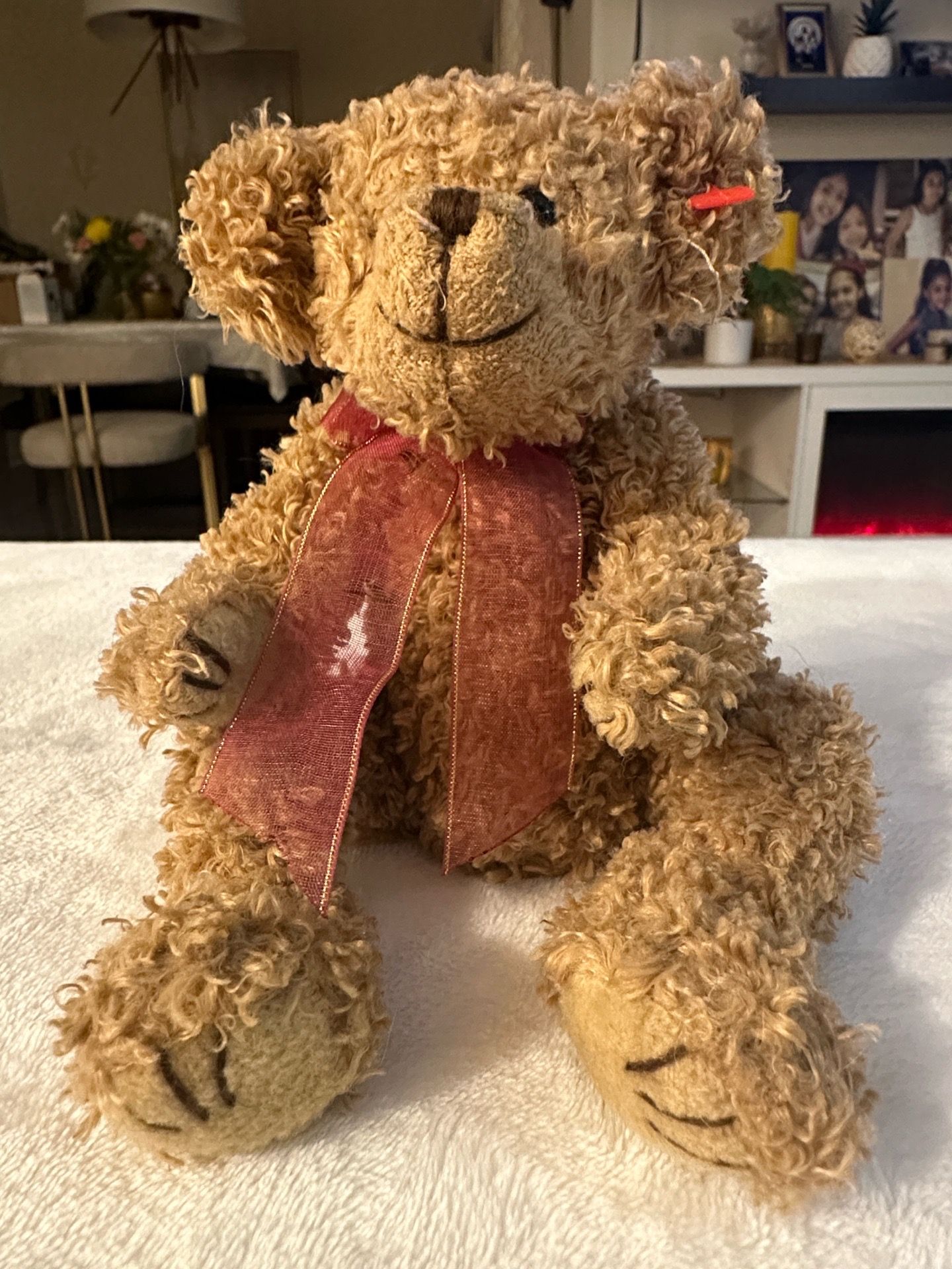 Berkeley Curly Plush Teddy Bear with Red Bow,