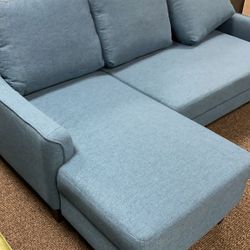 Pull Out Bed  Blue Sofa Chaise Sleeper by Ashley 