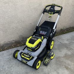 RYOBI 40V HP Brushless 21" Whisper Series Cordless Walk-Behind Multi-Blade Push Lawn Mower w/(2) 4.0 ah Batteries & Charger