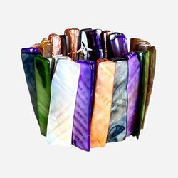 Mother of Pearl Shell Beach Tropical Style Multicolored Stretch Cuff Bracelet