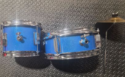 Mendini By Cecilio Blue Sparkle Tom Drums Pair with Cymbal