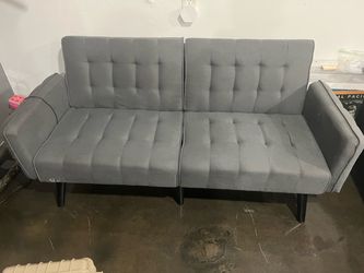 Grey Tufted Futon Sofa Bed