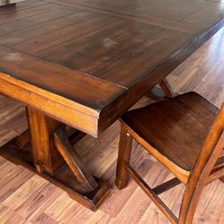 Dining set, table, bench and two chairs