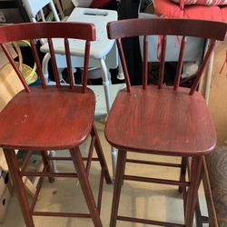 Set of two all wood vintage 70s barstools