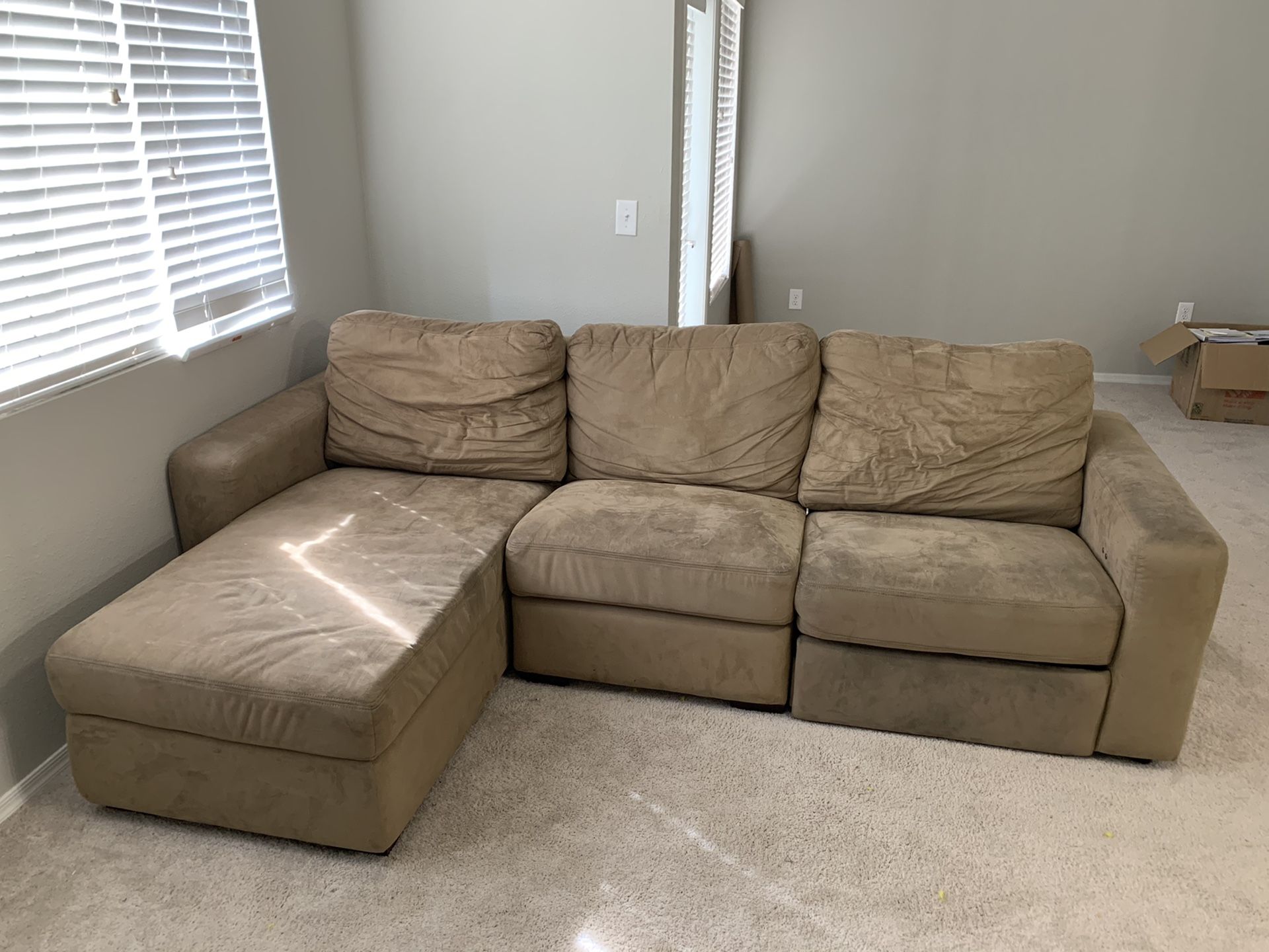 Tan Sectional couch with power recliner