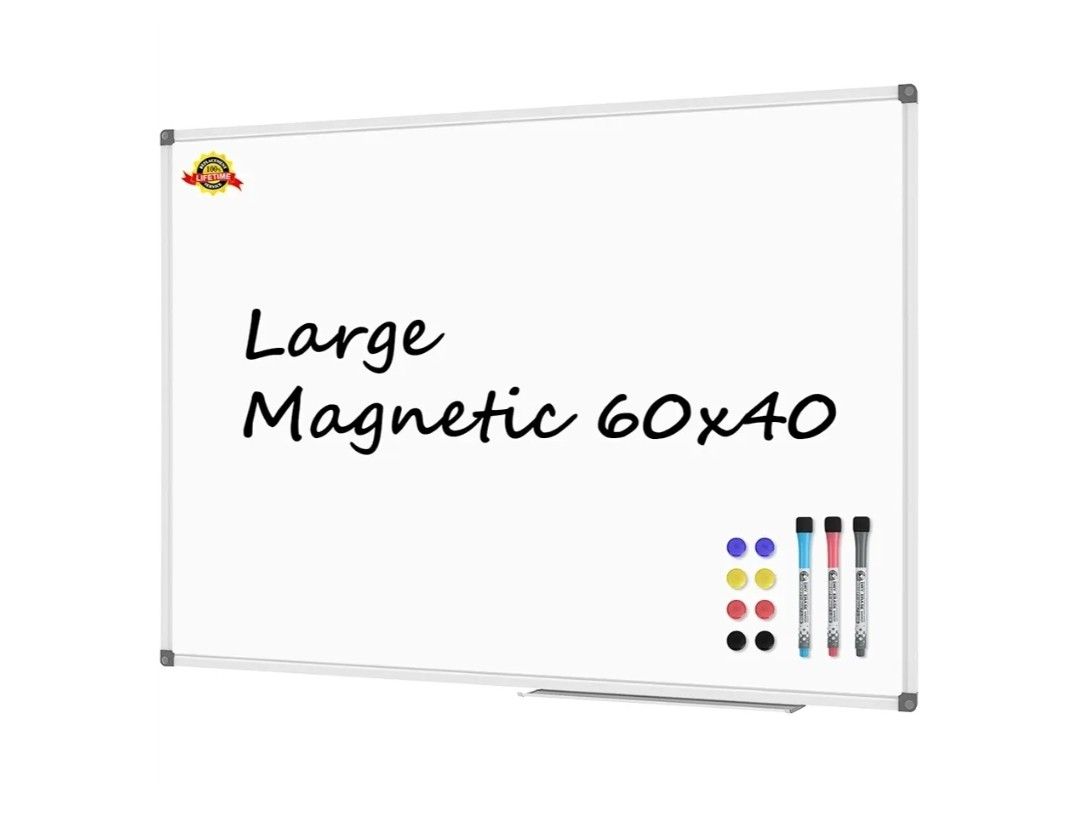 Extra Large 60" x 40" Magnetic Dry Erase White Board - Wall Mounted Whiteboard with Pen Tray, Aluminum Message Presentation Memo Board