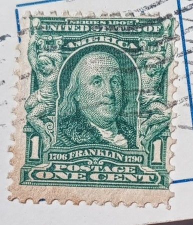 1906 Ben Franklin 1 Cent Stamp.