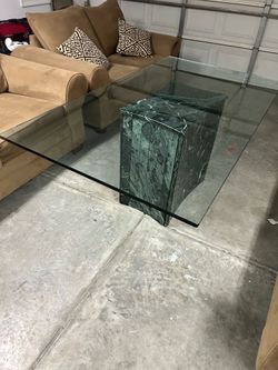 Green marble glass top table