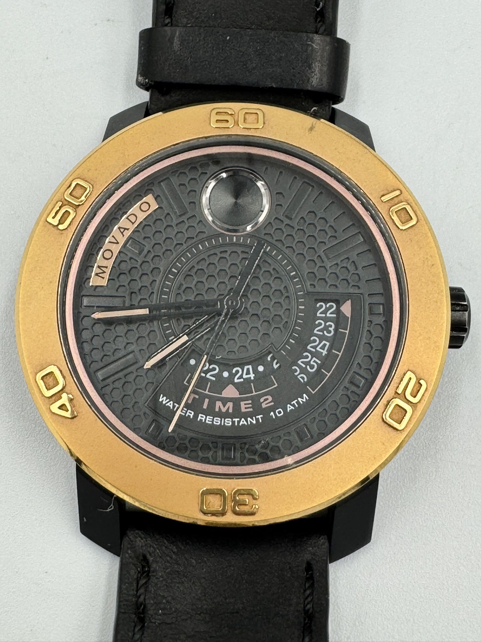 Men Movado BOLD Large Ion Watch - Gold and Black 10 ATM Water Resistant Leather