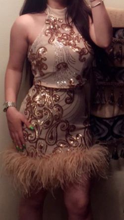 Sequin gold fur dress