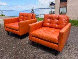 Crate & Barrel Leather MCM Chairs