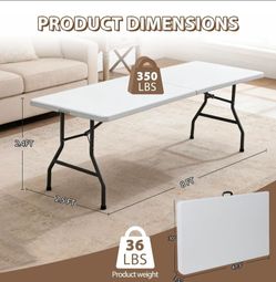 8FT Folding Picnic Table for Indoor Outdoor, Portable Fold-in-Half Plastic Dining Camping Party Table with Carrying Handle