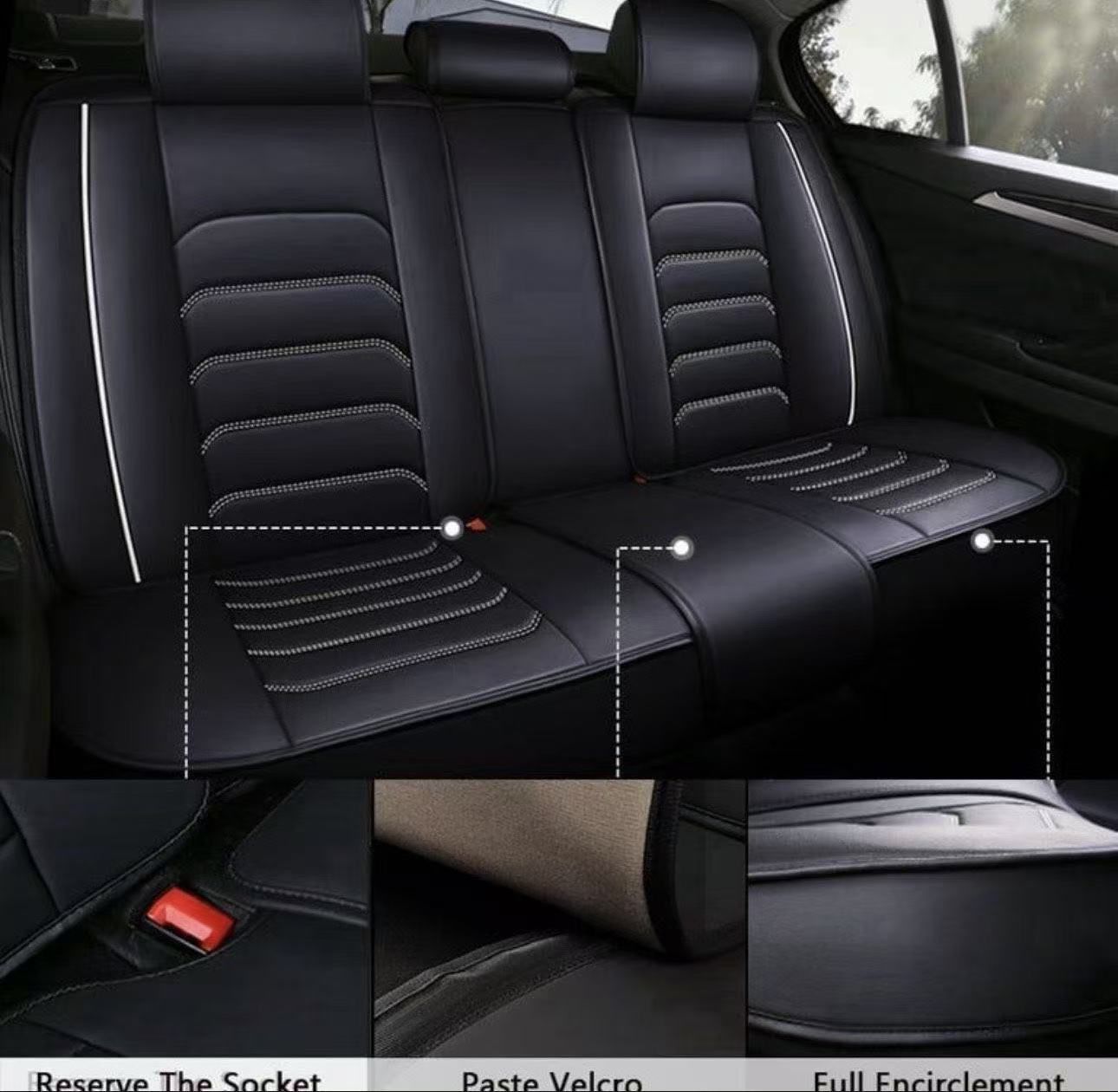 Universal Luxury PU Leather Car Seat Cover Full Set, Comfortable Car 5 Seat Covers Four Seasons For SUV, Sedan, Truck, Airbag Compatible