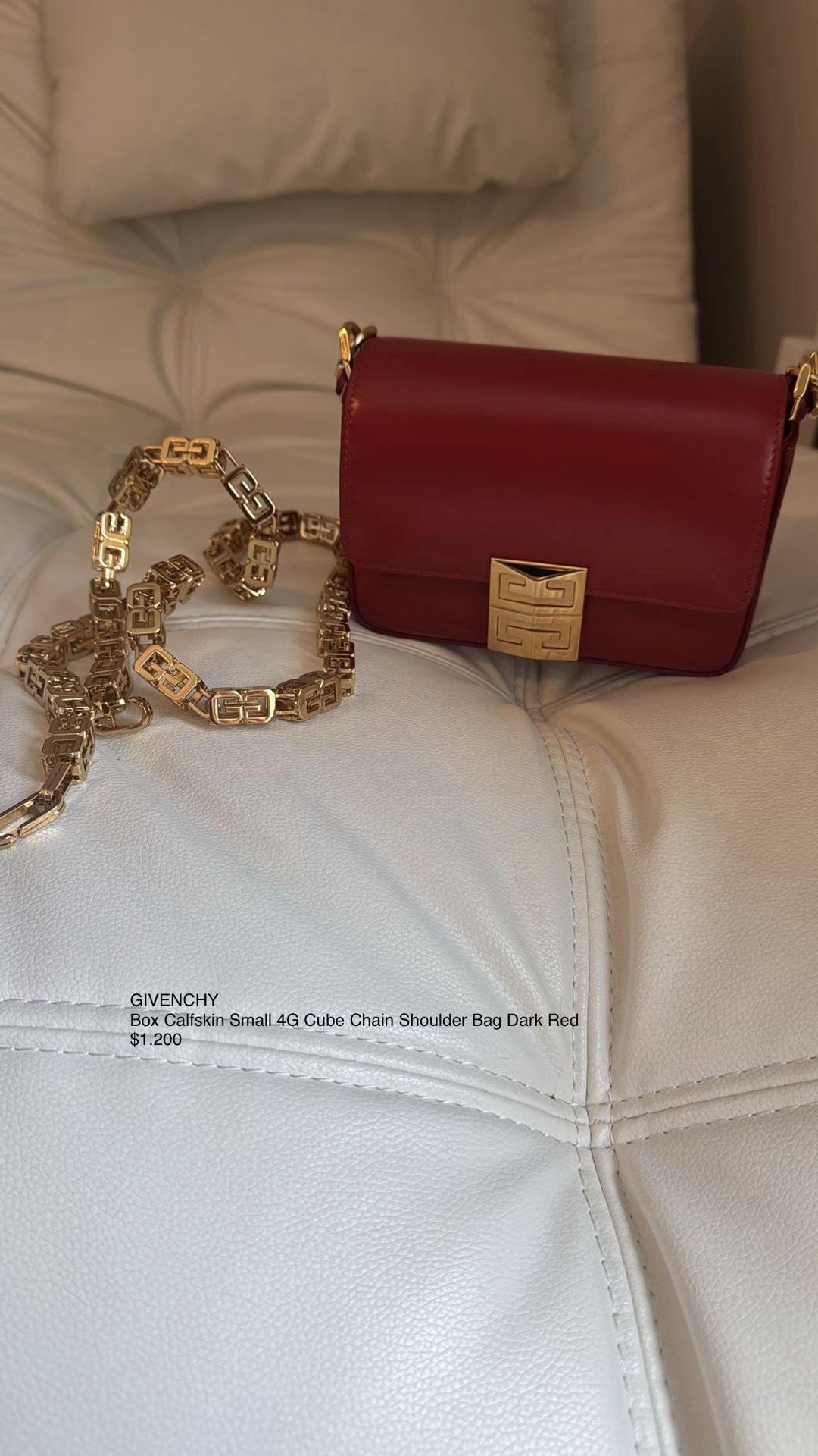 GIVENCHY Box Calfskin Small 4G Cube Chain Shoulder Bag Dark Red