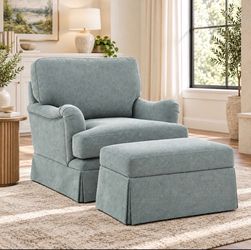 Oversized Accent Chair w/ Storage Ottoman – Smoky Blue Green