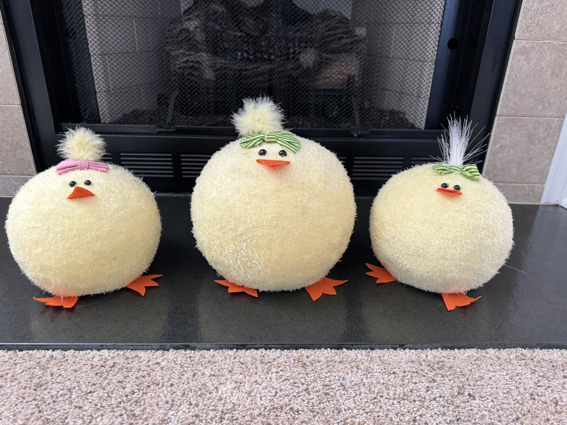 3 adorable Easter Chicks. 2 are 25” diameter, 7” H.   Lg one 31” dia and 9” H.  See More Below!!’