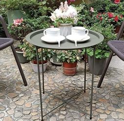 Metal Tray End Table, Round Accent Coffee Side Table, Waterproof Small Side Table