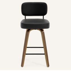 Swivel Bar Height Stools, Upholstered Faux Leather Barstools with Back, 29" Seat Height Tall Bar Stools for Kitchen Counter, Black Wood Frame