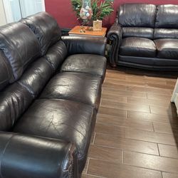 Two Leather Brown Sofas