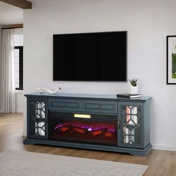 Tv Stand W Electric Fireplace Dark Blue Finish. New Especial Price 