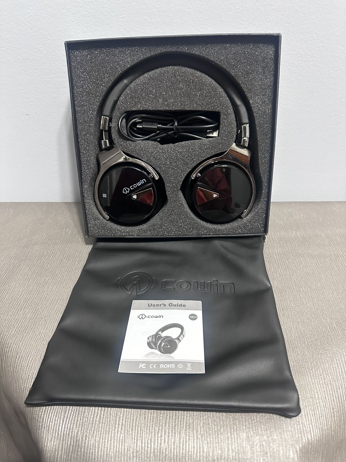 New Open box: Cowin E7 Black & Silver Active Noise Wireless Cancelling Bluetooth Headphones