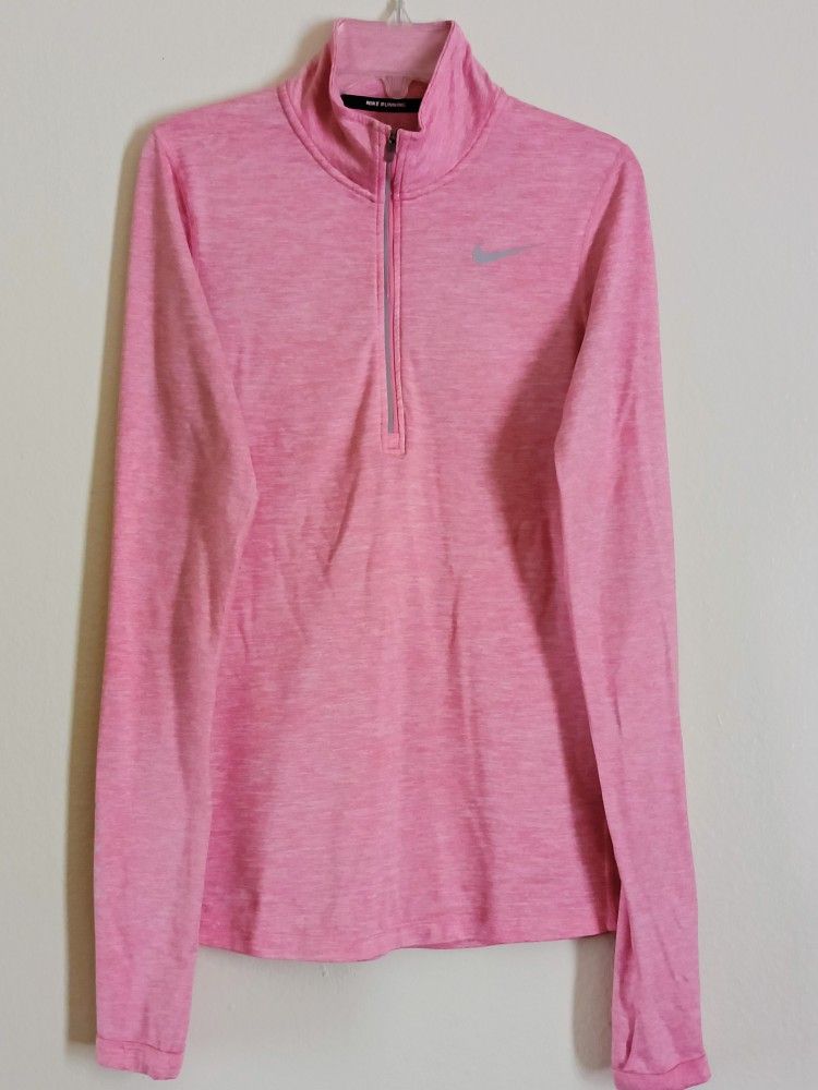 Nike Pink Dri-Fit Running 1/4 Zipper Pullover Long Sleeve Athletic Jacket.