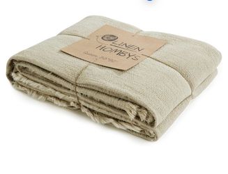 HOMBYS 92"x108" 100% Pure Linen Oversized King Blanket-Soft Linen Reversible Throw Blanket in Natural Color Bed Blanket(Flax Color, 92"x108")