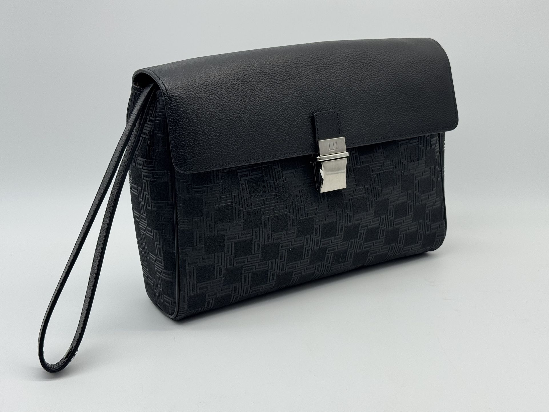 ALFRED DUNHILL BLACK LEATHER SPECIAL PATTERN CLUTCH BAG NEW 100% GENUINE ~$1095