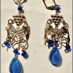 Cute silver tone blue dangle earrings