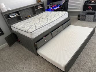 Full-Size Trundle Bed with Mattresses & tons of Storage