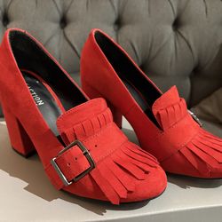 Kenneth Cole Red Chunky Suede Shoes sz 7