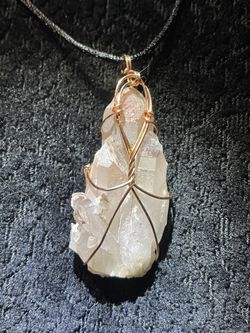 Raw Clear Quartz Crystal Point Cluster Wrapped In Copper Wire