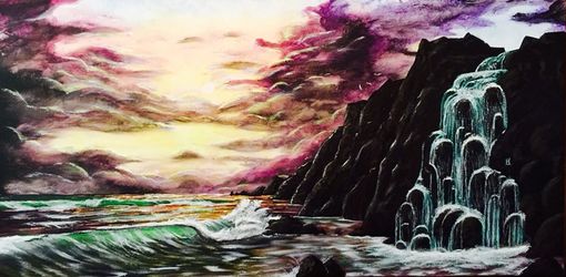 Beach waterfall painting