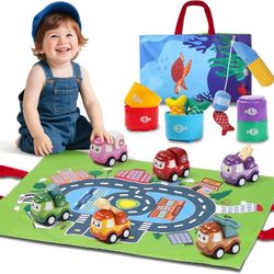 new Montessori Toys for 1 Year Old - 12 in 1 Cloth Fishing Game with Stacking Cups, Truck Car Toys for Toddlers 1-3 with Playmat, Baby Toys for 12-18 
