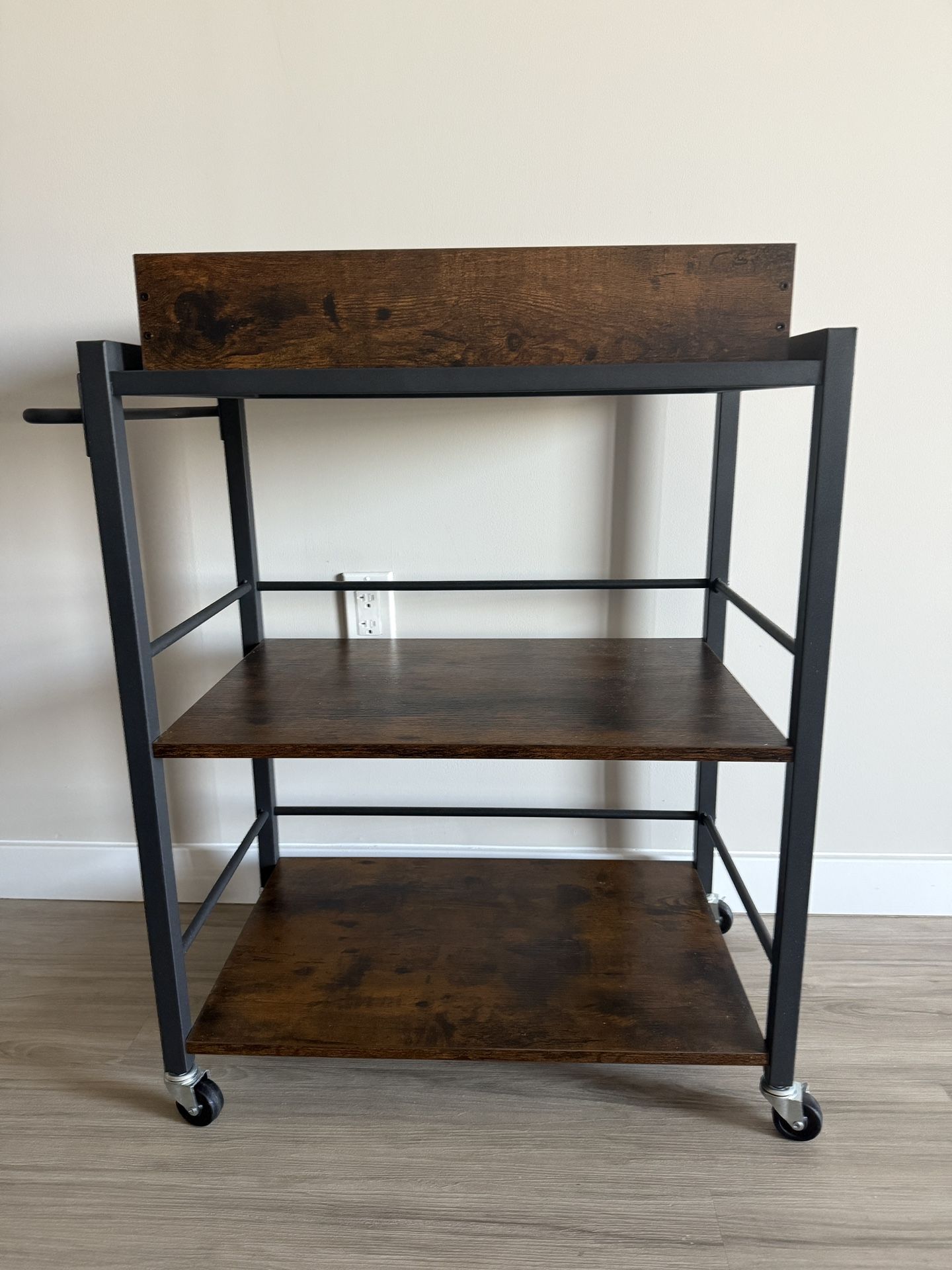 Rustic Brown & Black Kitchen Cart w/Removable Tray & Wheels