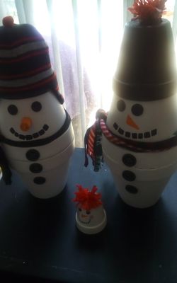 Home made snow man made out of clay pots I will call these frosty.