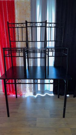 Black Metal Dining Table and Chairs Set