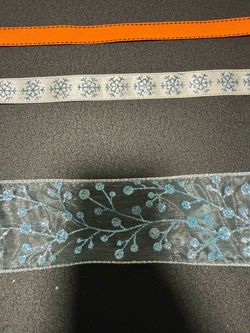 Offray blue holiday ribbon bundle of 3 with blue floral and berry design on sheer organza wired ribbon, snowflake not wired, Orange not wired #christm