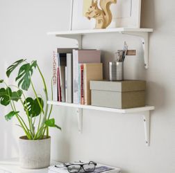 Flawless Set of 2 White Floating Wall Shelves with Brackets (Like New) - $10
