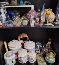 Lighthouse Cookie Jars Glass Paperweights Plus Other Decor Collectibles for Sale in Booth AH15