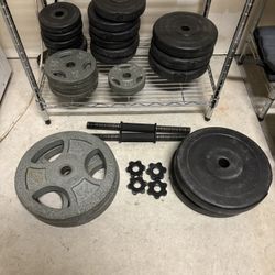 weights, bars, and case 