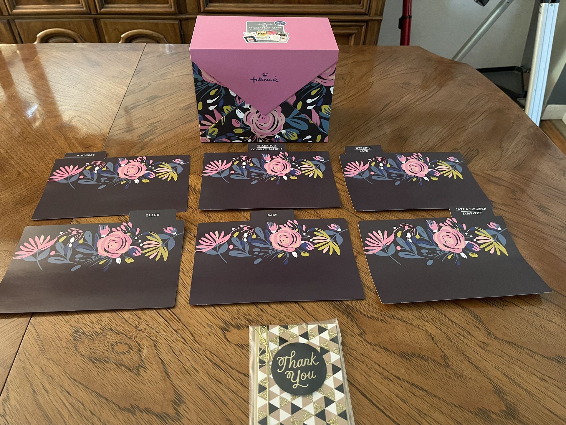 Like New Hallmark Greeting Card Organizer Box with 6 Divider Cards & a New Thank You Card