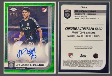 Alejandro Alvarado • 2025 Topps Chrome MLS  • Chrome Autographs Green Refractor • SDFC • /99