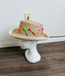 Straw Cowboy Hat with Colorful Tee Accents - Natural