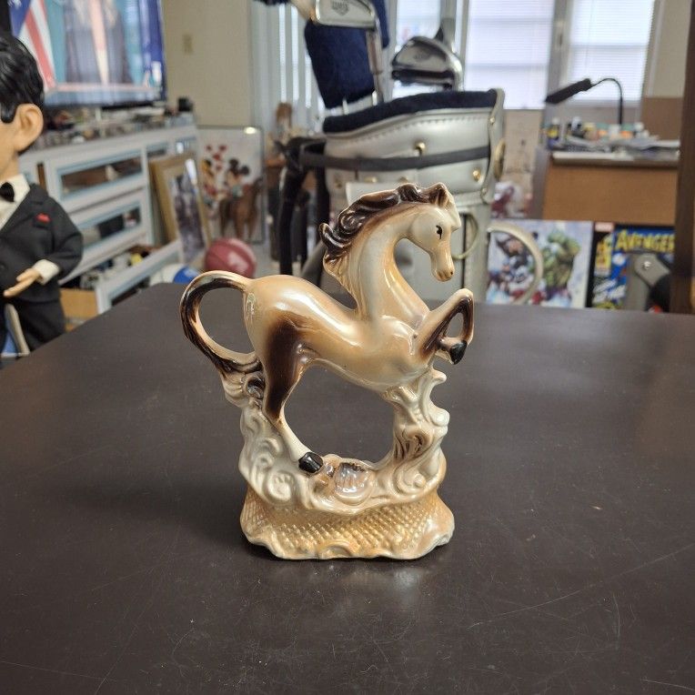 Vintage Brazilian Porcelain Lusterware Prancing Horse On The Clouds Figurine Made In Brazil 7.5" X 5" SEE DESCRIPTION