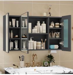 Medicine Cabinet with Mirror, 39''x24'' 3-Door Aluminum Bathroom Mirror with Storage Fully-Assembled, Rustproof & Moistureproof Lightweight Wall Mount