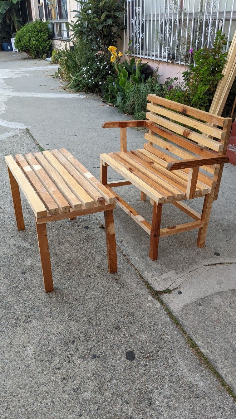 Rustic Wood Bench and Table ( measurements shown in pics)